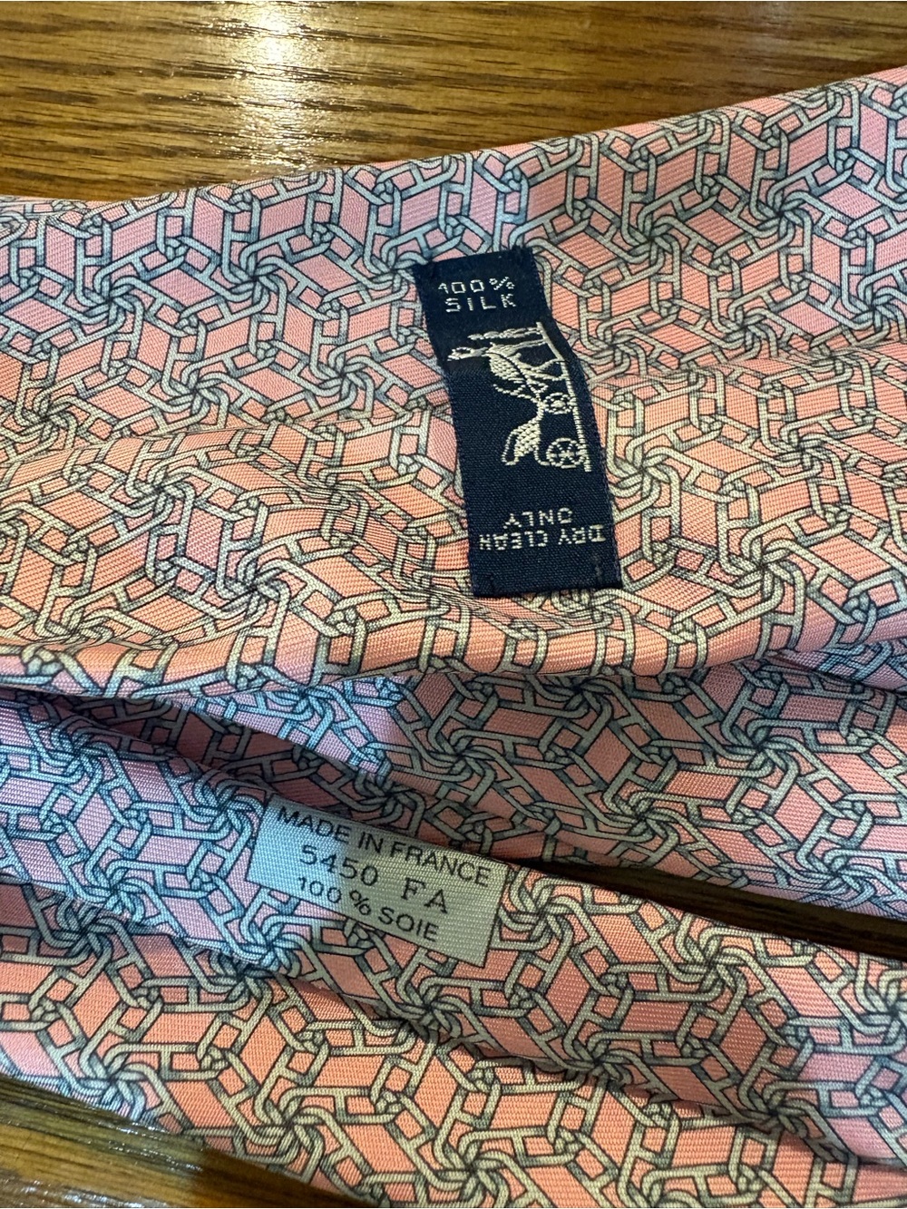 Hermes Pink and Light Blue Geometric Silk Tie